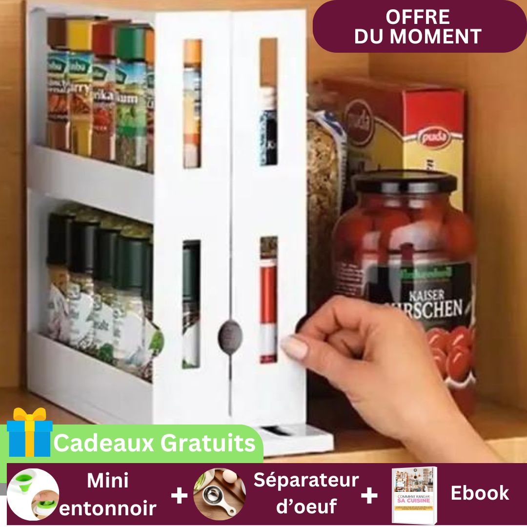Organisateur de Support à épices Rotatif, Support D'assaisonnement pour Comptoir, Organisateur de Support à épices Coulissant pour Armoire de Cuisine, Support de Stockage(Blanc Double Simple Organisateur de Support à épices Rotatif, Support D'assaisonnement pour Comptoir, Organisateur de Support à épices Coulissant pour Armoire de Cuisine, Support de Stockage(Blanc Double Simple