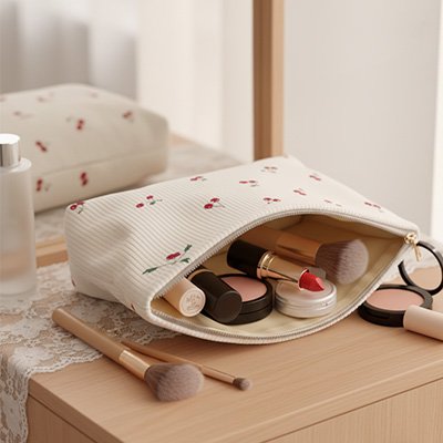 Trousse maquillage cerise beige