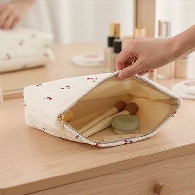 Trousse maquillage cerise velours