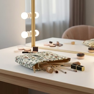 Trousse maquillage feuilles et oiseaux