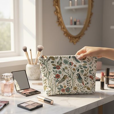 Trousse maquillage velours côtelé oiseaux